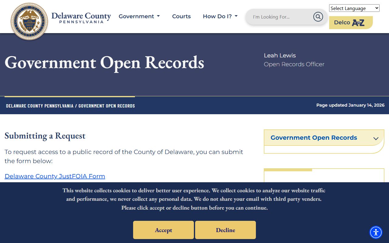 Delaware County booking photo records request through JustFOIA