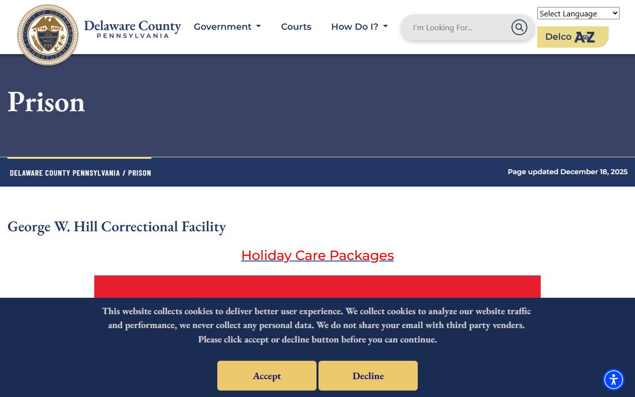 Delaware County inmate population prison home page