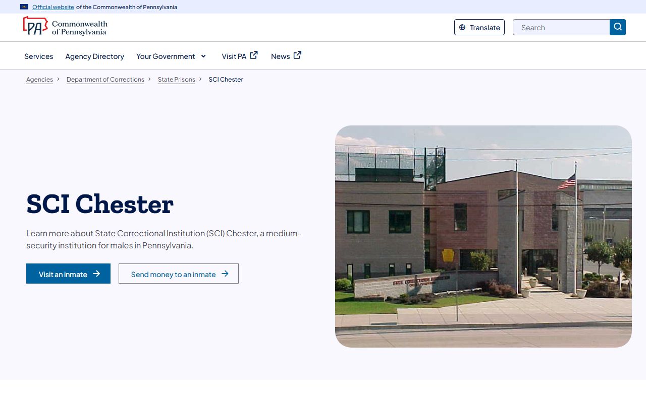 SCI Chester inmate search source page for Pennsylvania DOC records in Delaware County